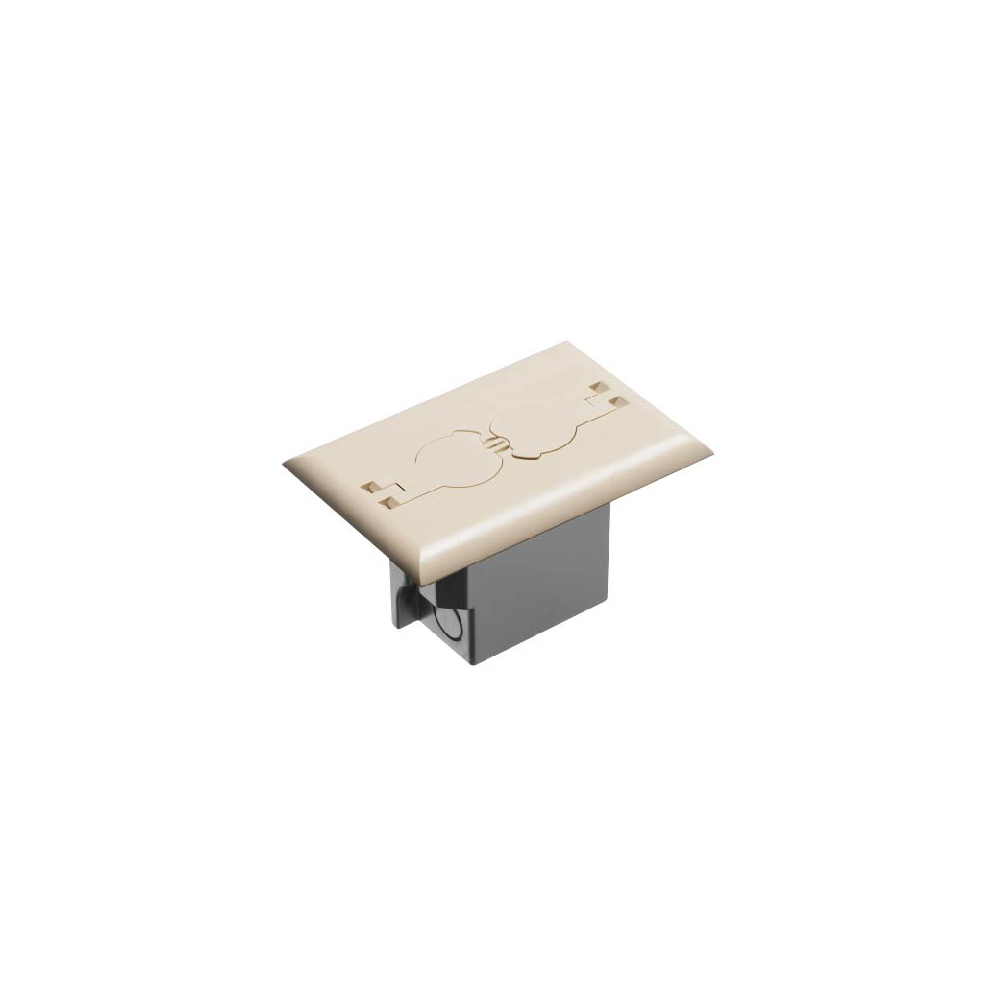 Non Metallic Box with metal covers for existing floors. Rectangular gasketed, non metallic light almond cover with flip lids.