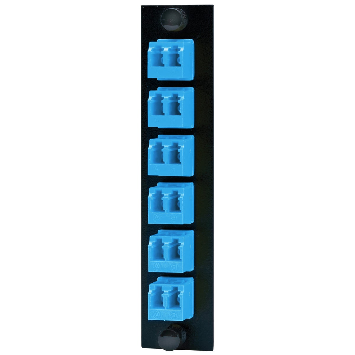 Fiber Adapter Panel, 12-Fiber, 6) LC Duplex, Phosphor Bronze Sleeves, Black