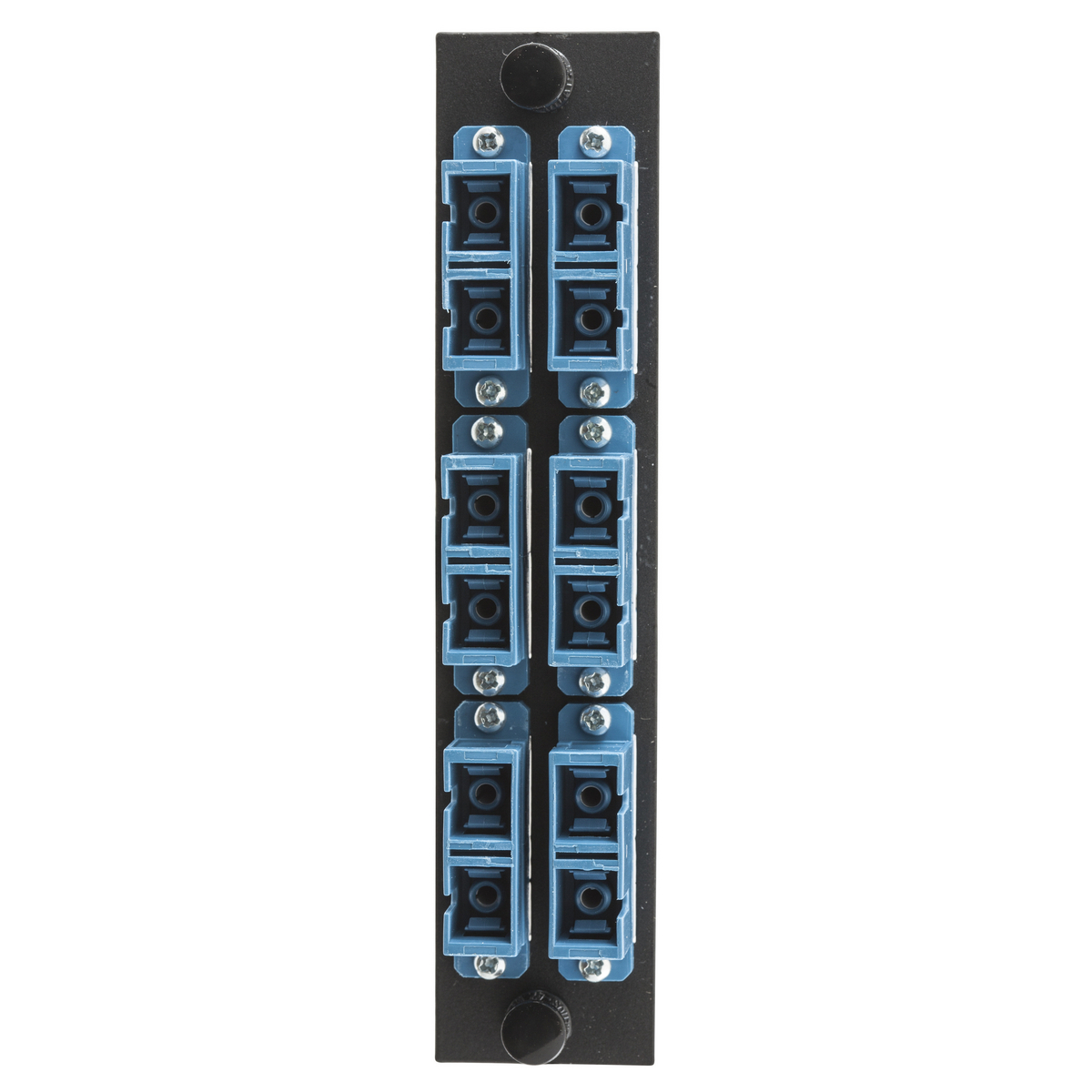 Fiber Optic Panel Adapter, 12-Fiber, 6) SC Duplex, Phosphor Bronze Sleeves, Blue