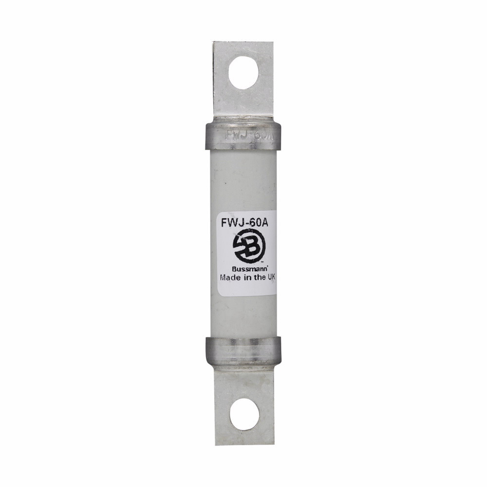 Eaton Bussmann series FWJ high speed fuse, 700 Vac (UL), 690 Vac (IEC), 800 Vdc (5-50A), 60A, 25 kAIC (35-200A), 100 kAIC (250-2000A), 50 kAIC at 800 Vdc (35-200A, 450-600A), None, High speed fuse, Blade end X blade end, Stud