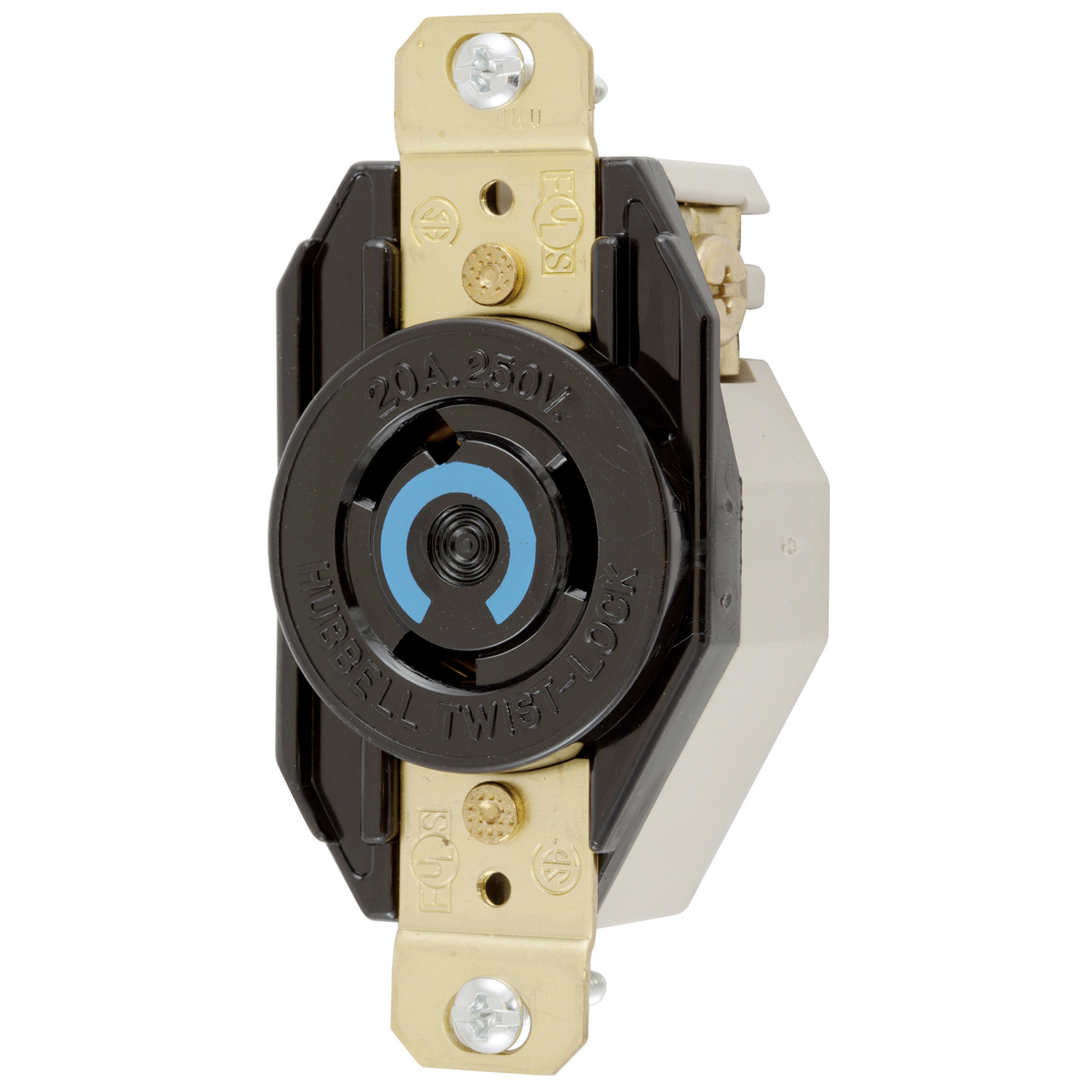 Locking Devices, Twist-Lock, Industrial, Flush Receptacle, 20A 250V AC, 2-Pole 3-Wire Grounding, L6-20R, Screw Terminal, Black, Bulk 100