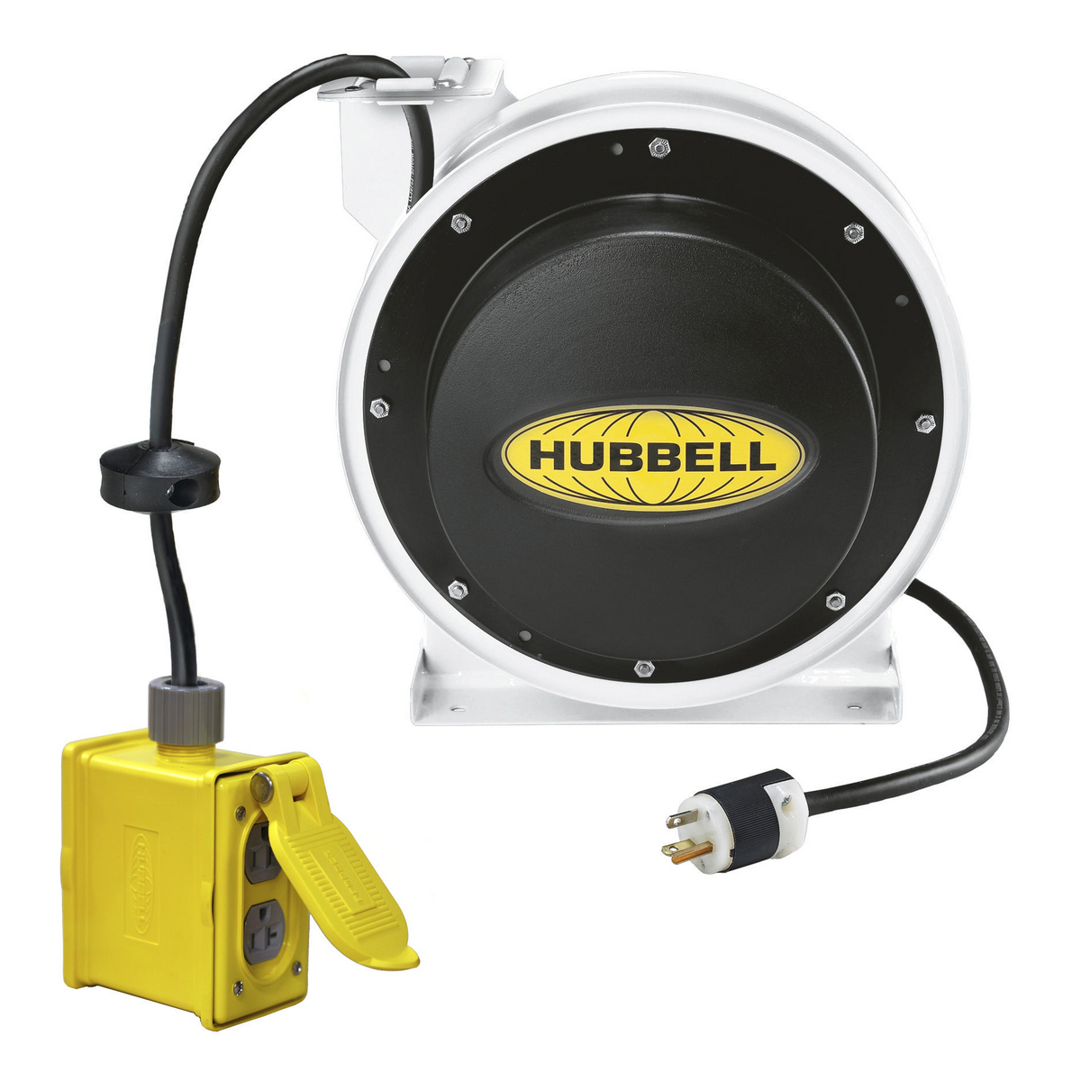Cord and Cable Reels, Industrial Series, 12/3 SJEO Cable, 45' Length, With 2) Duplex Receptacles, Yellow
