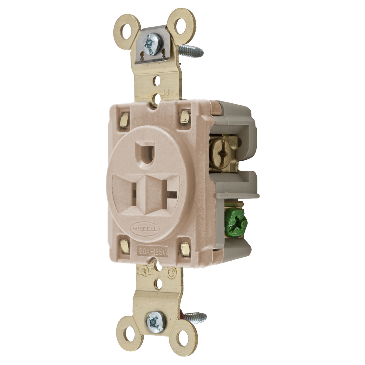 Straight Blade Devices, Receptacles, Single, Industrial Grade, 2-Pole 3-Wire Grounding, 20A 125V, 5-20R, Light Almond, Single Pack