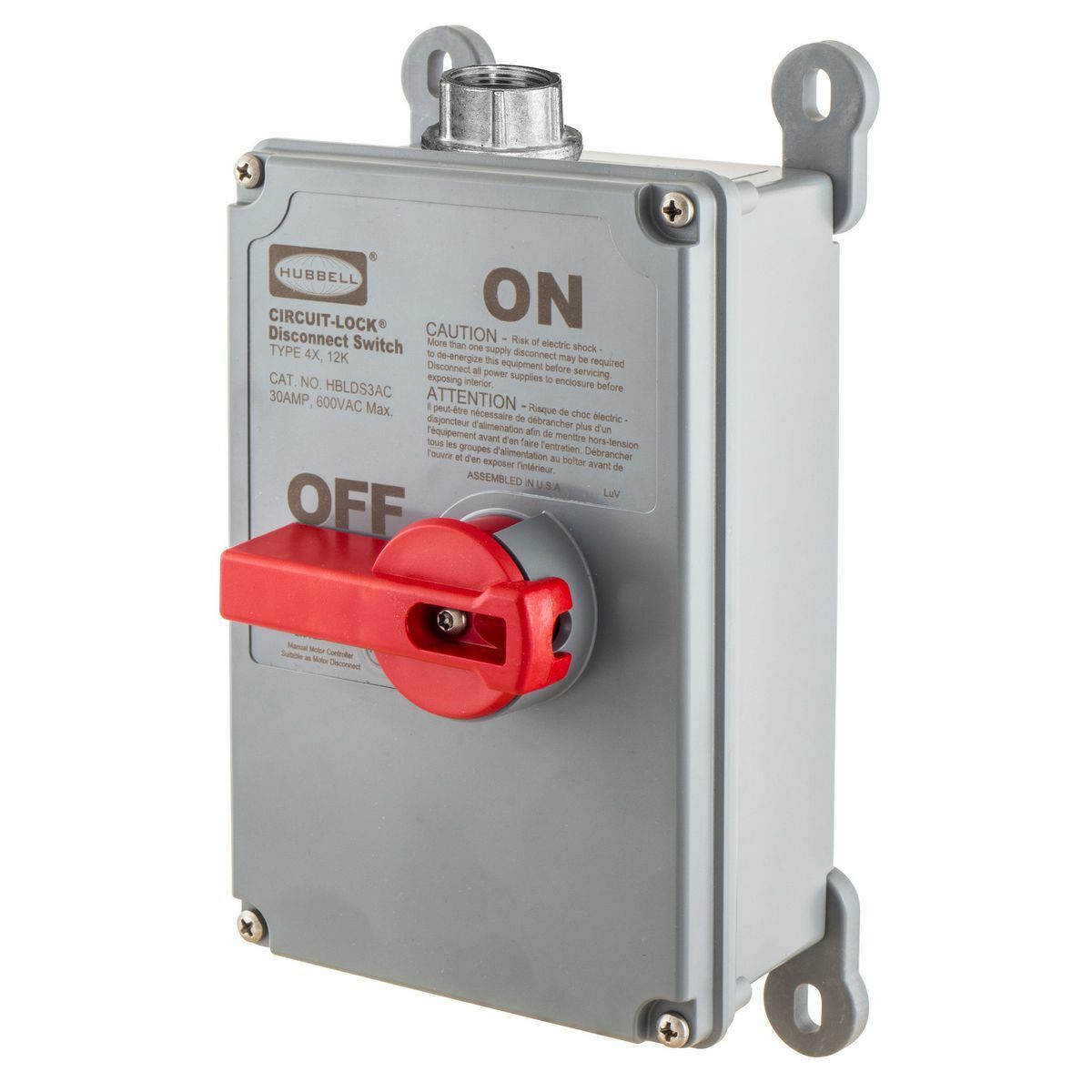 Switches and Lighting Controls, Industrial Grade, Variable Frequency Drive, Disconnect Switches, Unfused Switch, Three Pole, 60A 600V AC, Screw Terminals, Gray, NEMA 4XEnclosure