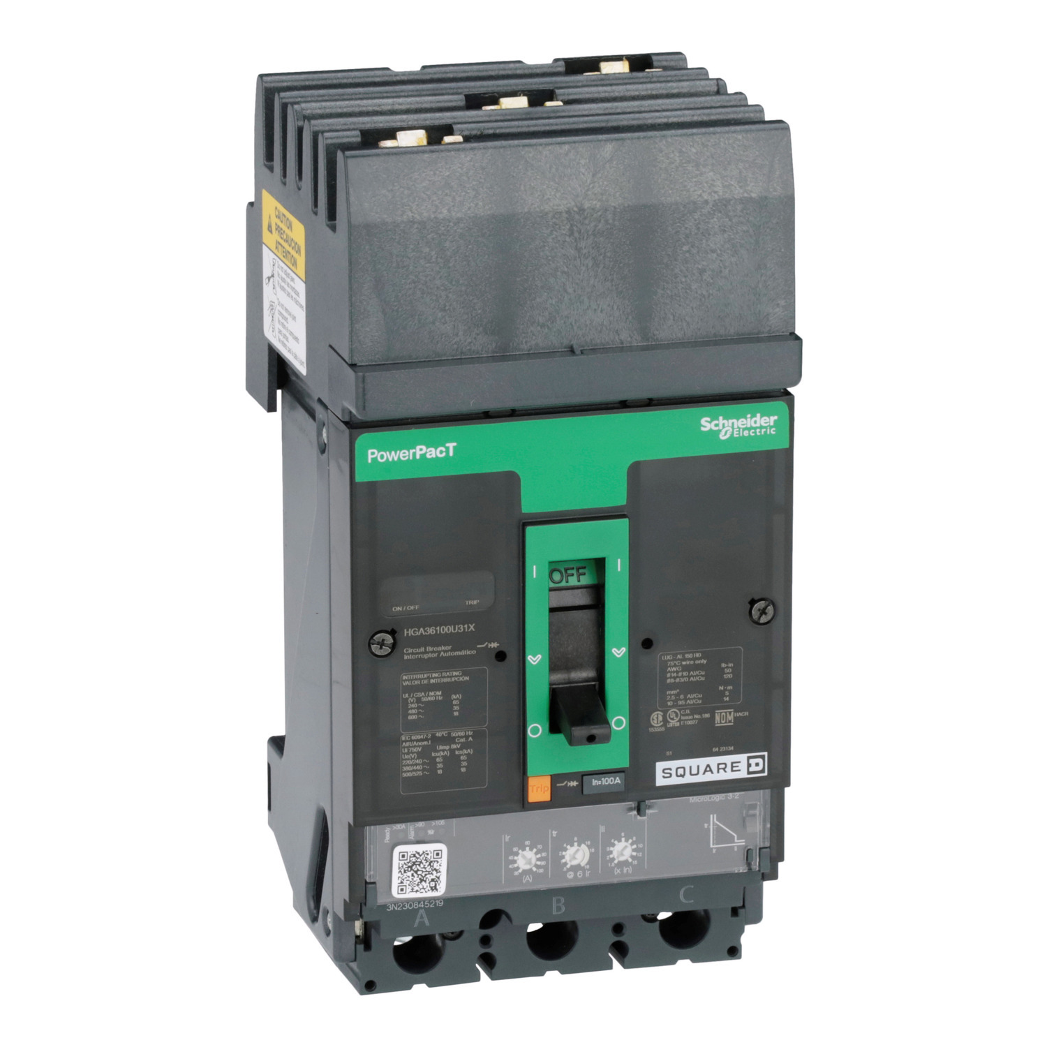 HGA36100U31X Molded Case Circuit Breaker, 100 Amp, 3 Pole, 600V