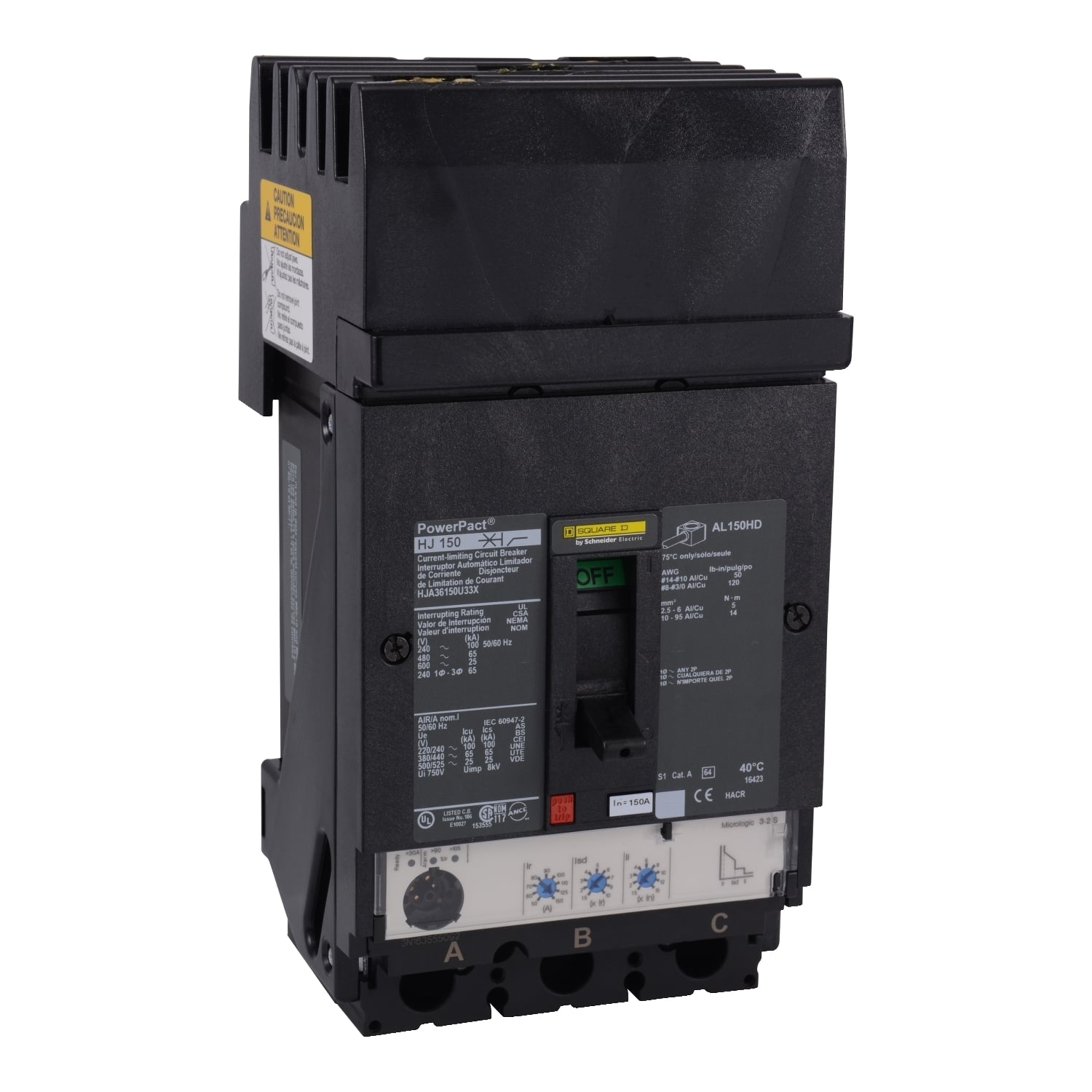 HJA36150U33X Molded Case Circuit Breaker, 150 Amp, 3 Pole, 600V