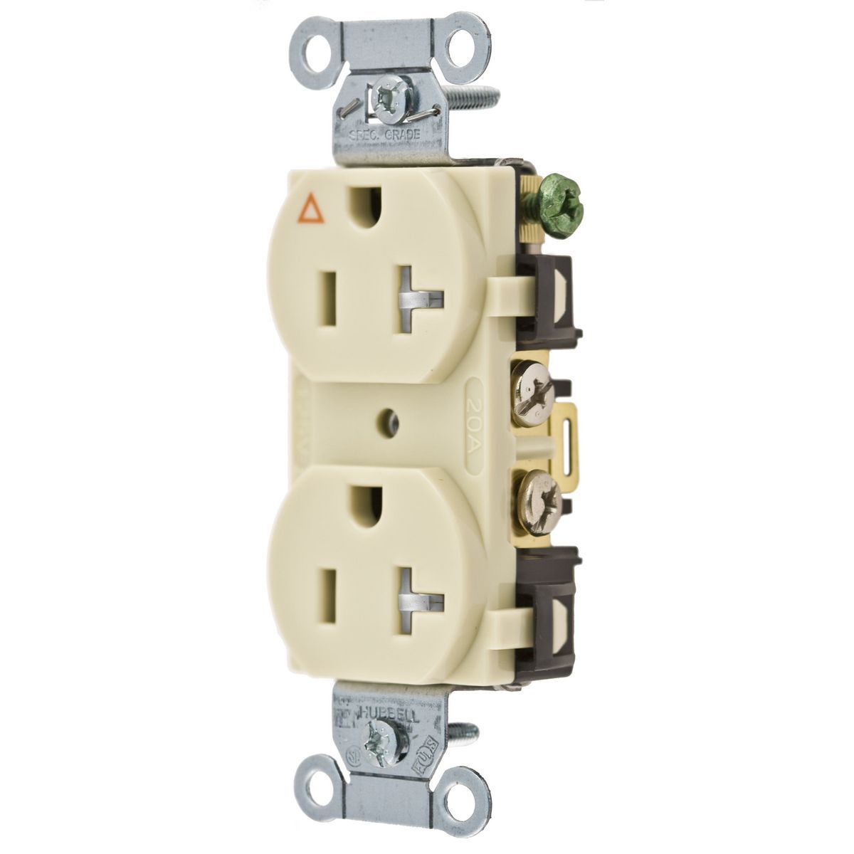 Straight Blade Devices, Tamper Resistant Duplex Receptacle, Isolated Ground, Commercial Grade, 20A 125V, 2-Pole 3-Wire Grounding, 5-20R, Back and Side Wired, Ivory, Single Pack
