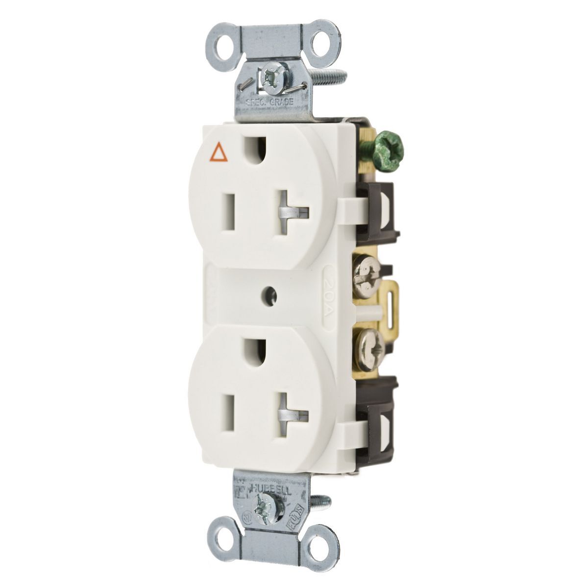 Straight Blade Devices, Tamper Resistant Duplex Receptacle, Isolated Ground, Commercial Grade, 20A 125V, 2-Pole 3-Wire Grounding, 5-20R, Back and Side Wired, White, Single Pack