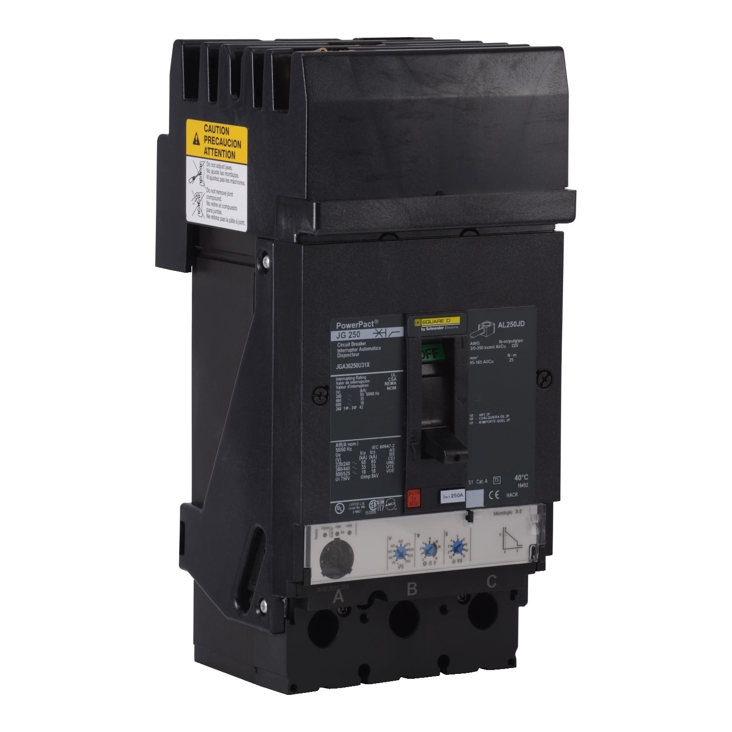 JGA36250U31X Molded Case Circuit Breaker, 250 Amp, 3 Pole, 600V