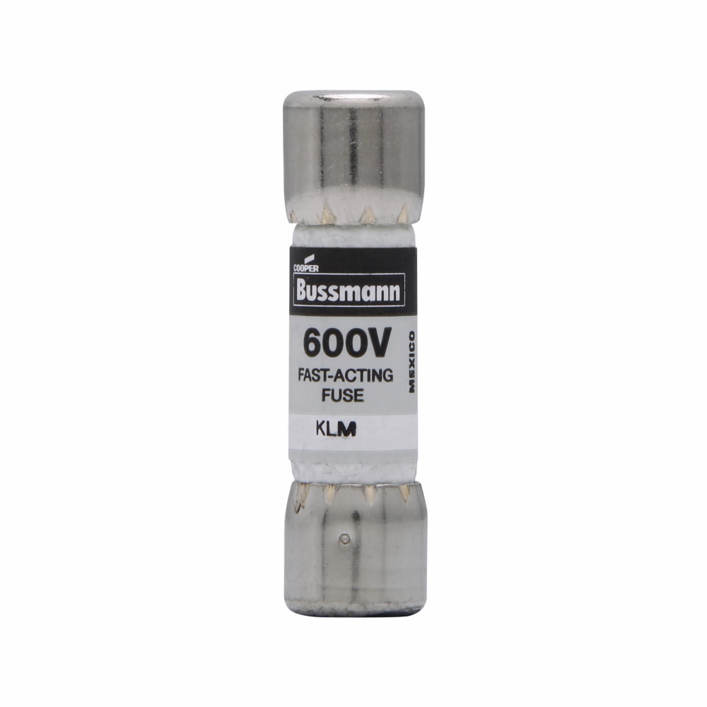 Eaton Bussmann series KLM fuse, LIMITRON Fast-acting fuse, DC Control circuits, DC photovoltaic systems, 0.1 A, Non-indicating, 100 kAIC at 600 Vac,50 kAIC at 600 Vdc, Melamine tube,Nickel-plated bronze endcap, Standard, 600 V, 600 Vdc