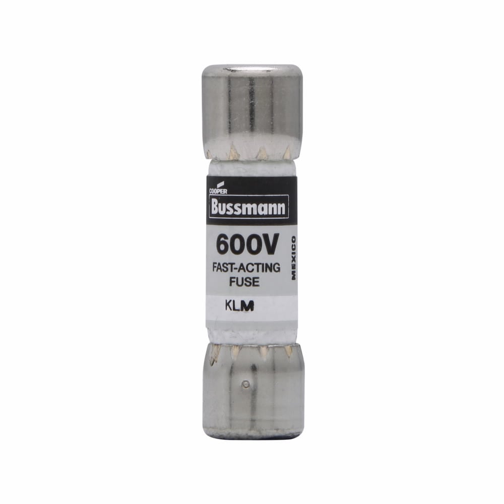 Eaton Bussmann series KLM fuse, LIMITRON Fast-acting fuse, 0.5 A, Non-indicating, Ferrule end x ferrule end, 50 kAIC at 600 Vdc,100 kAIC at 600 V, Nickel-plated bronze endcap,Melamine tube, 600 V, 600 Vdc