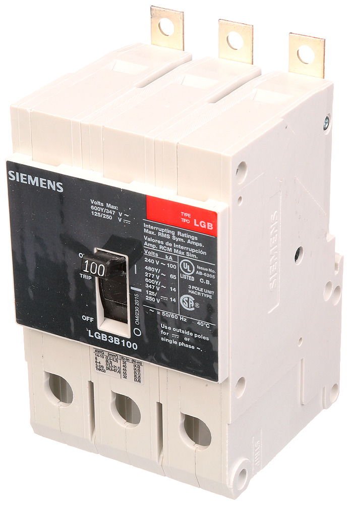  LOW VOLTAGE PANELBOARD MOUNT G FRAME CIRCUIT BREAKER WITH THERMAL - MAGNETIC TRIP. UL LISTED LGB FRAME WITH VERY HIGH BREAKING CAPACITY. 100A 3-POLE (14KAIC AT 600Y/347V) (65KAIC AT 480Y/277V). SPECIAL FEATURES MOUNTS ON PANELBOARD, LOAD SIDE LUGS ONLY (TC1GG20) WIRE RANGE 8 - 1/0 AWS (CU/AL). DIMENSIONS (W x H x D) IN 3 x 5.4 x 2.8.