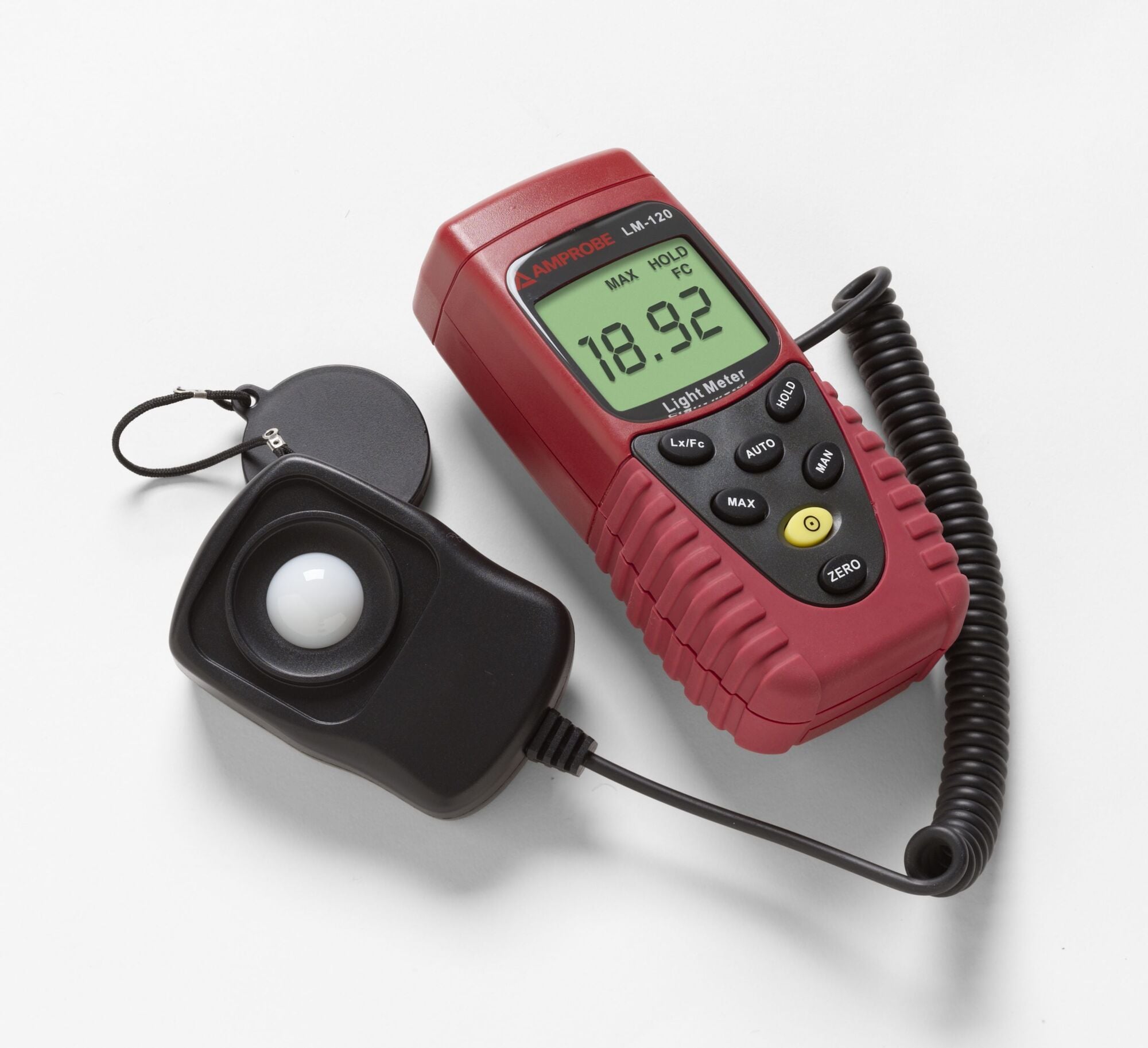 Light Meter, Accuracy: Plus/Minus 3 PCT, Battery Type: 9V NEDA 1604, IEC 6F22, JIS 006P, Display: 3-3/4 Digit Liquid Crystal Display (LCD) With Maximum Reading Of 1999, Measuring Range: 20, 200, 2000, 20000, 200000 Lux, 20, 200, 2000, 20000 Foot Candles, Tester Type: Light Meter, Resolution: 0.01 Foot Candles/Lux, Auto Power Off: Yes, Minimum/Maximum Memory: Yes, Sensor: Silicon Photodiode And Filter, Read-Out: Digital With Data Hold, Included: Battery (installed), Carrying Case, Users Manual, Dimensions: 130 MM Length x 63 MM Width x 38 MM Height For Base, 80 MM Length x 55 MM Width x 29 MM Height For Sensor, CE Certified, EN61326-1, 89/336/EEC, 73/23/EEC, 93/68/EEC