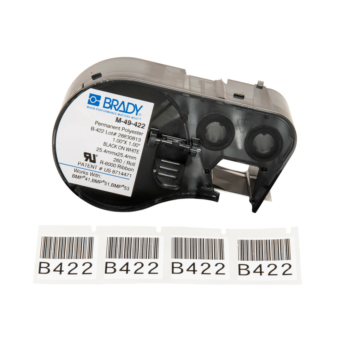 Label Polyester 1in x 1in BK/WT 260/RL