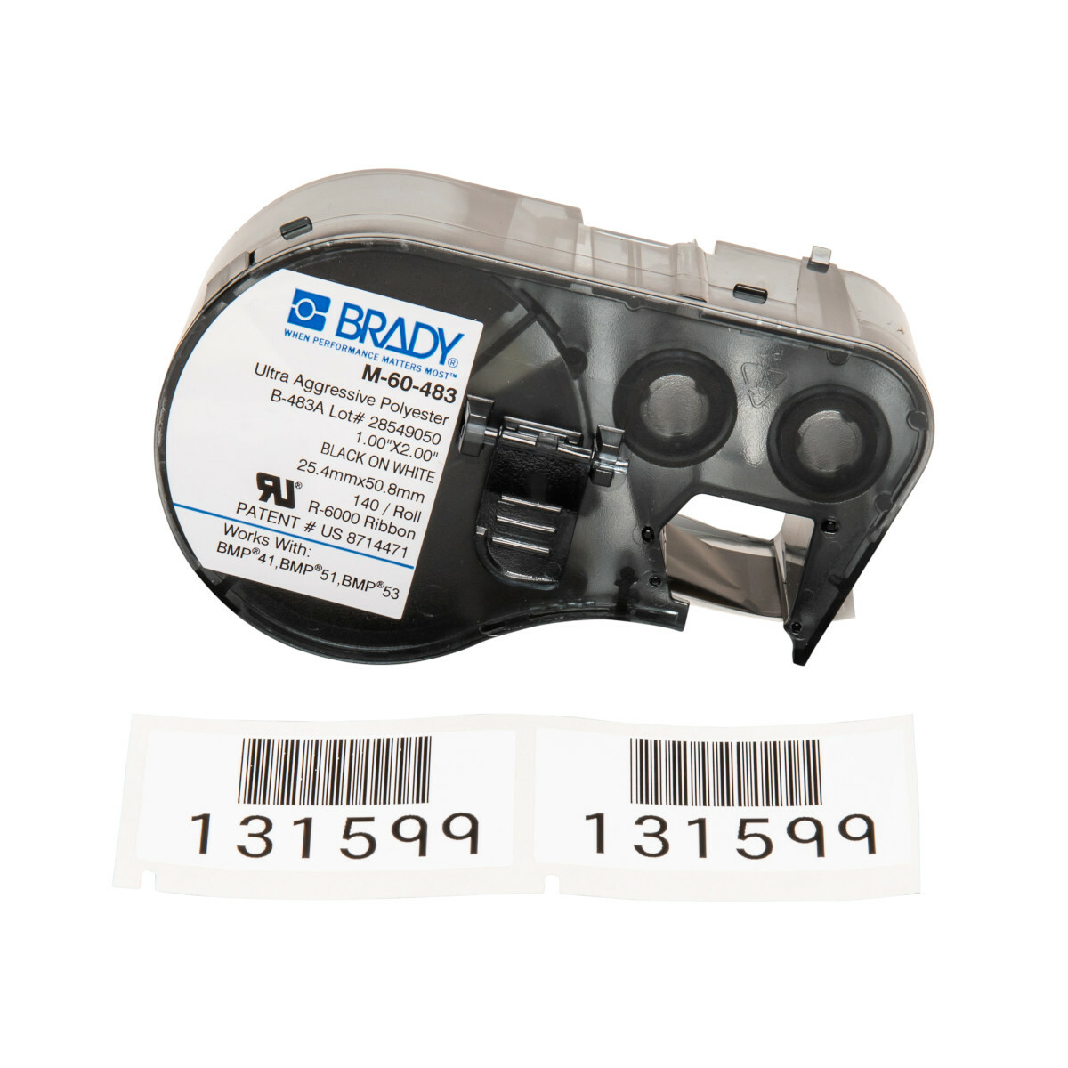 Label Polyester 2in x 1in BK/WT 140/RL