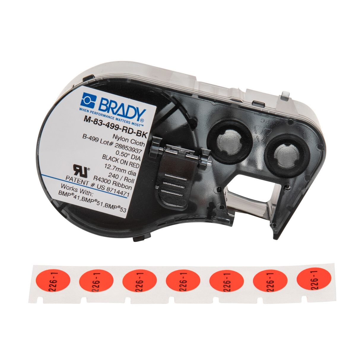 Label Nylon 0.5in Dia BK/RD 240/RL