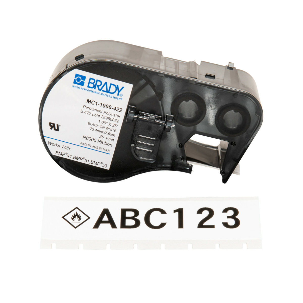 Label Polyester 1in x 25ft BK/WT