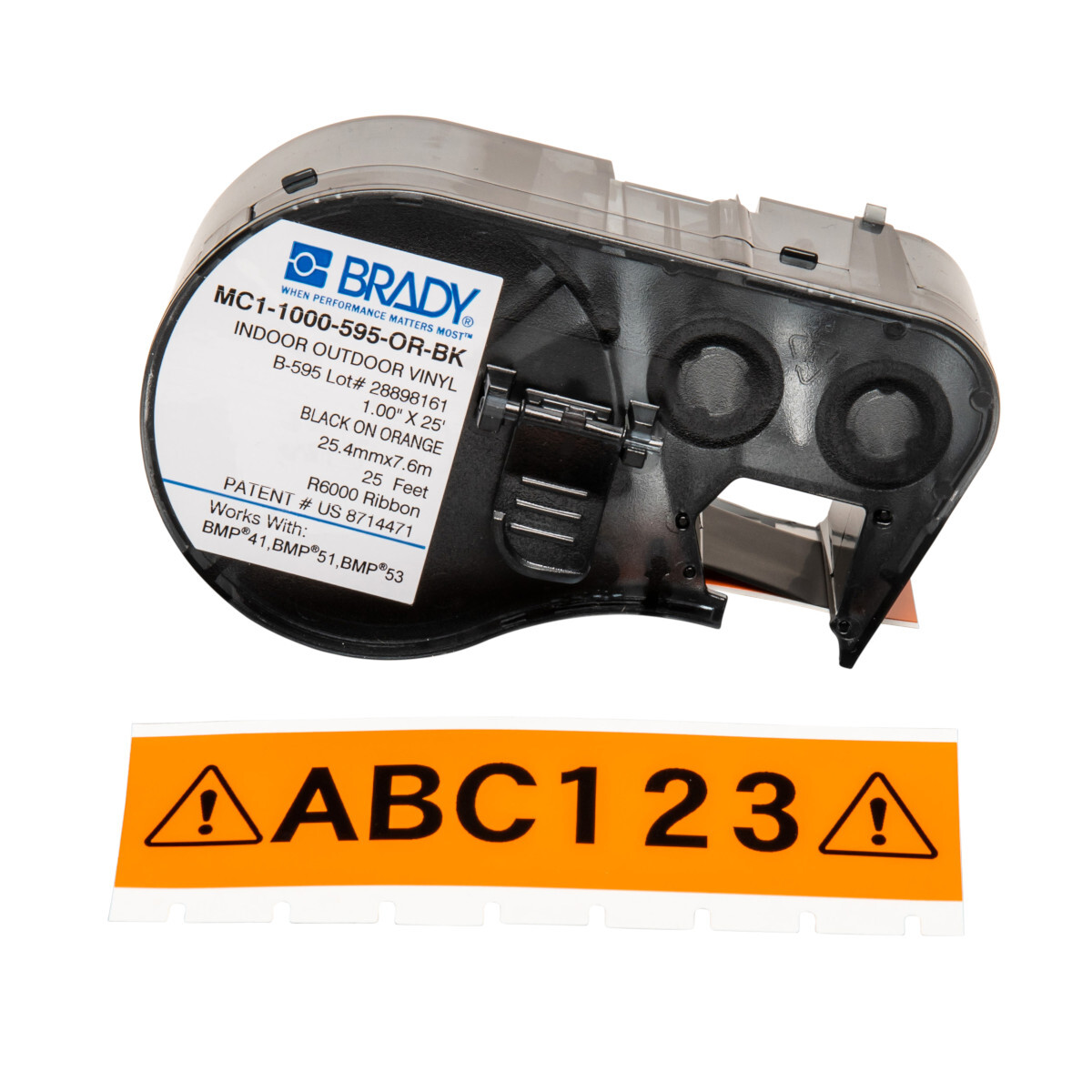 Label Vinyl 1in x 25ft BK/OR
