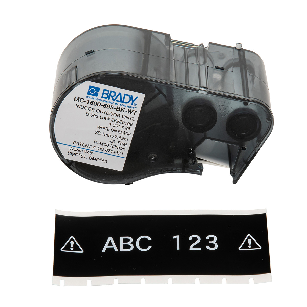 Label Vinyl 1.5in x 25ft WT/BK