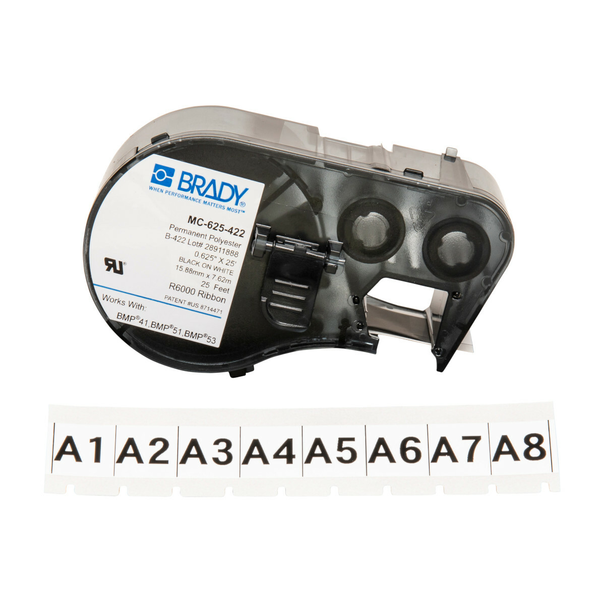 Label Polyester 0.625in x 25ft BK/WT