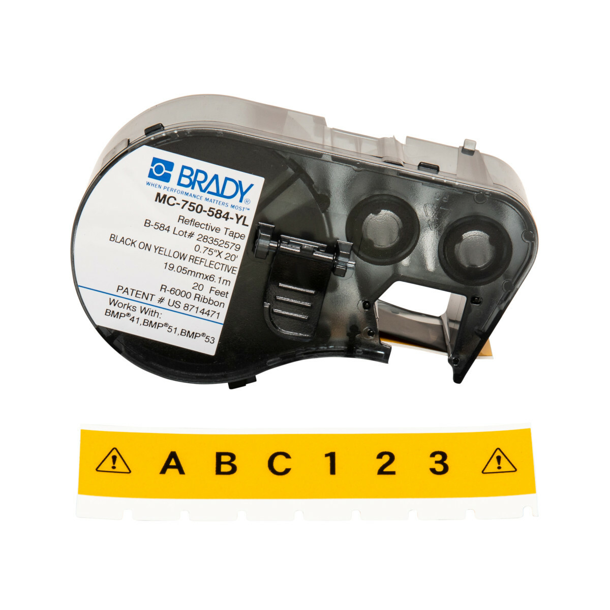 Label Plastic 0.75in x 20ft BK/YL