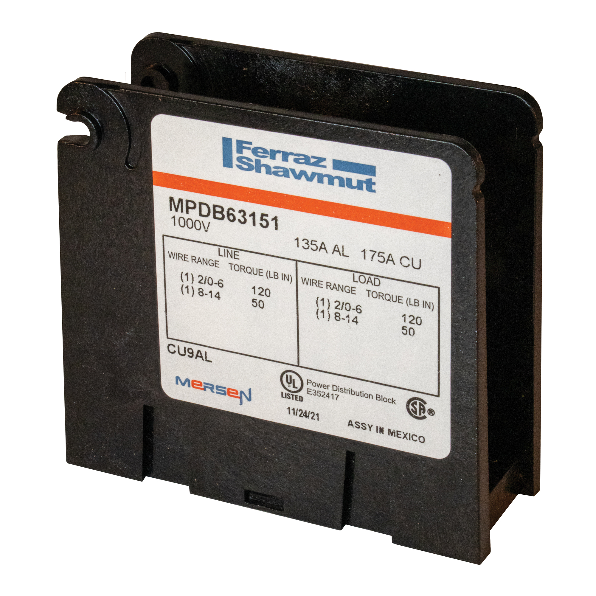 MPDB Series UL 1953 1000V 135A - 175A AL Mini 1-Pole 1 - 1 2/0-#14 2/0-#14