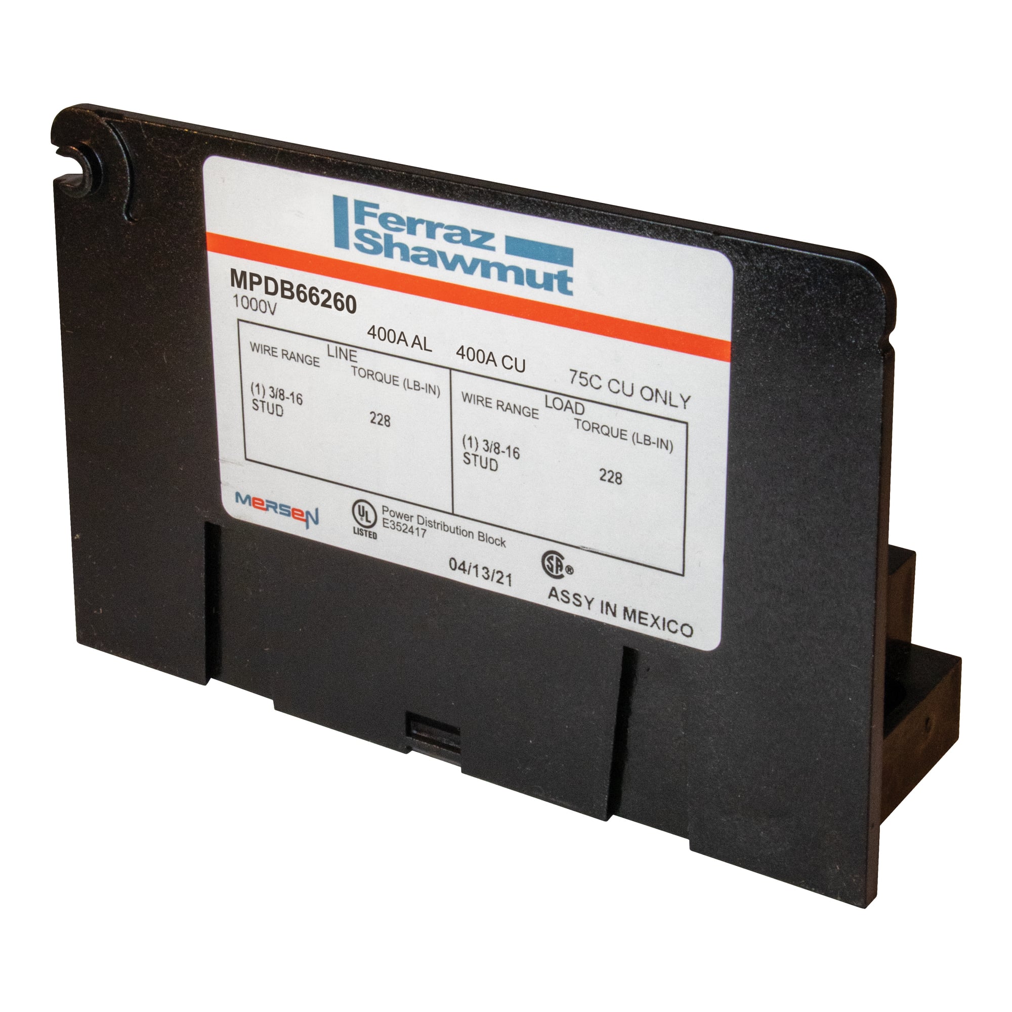 MPDB Series UL 1953 1000V-400A CU INT Adder 1 - 1 3/8-16 x 1-1/8 3/8-16 x 1-1/8