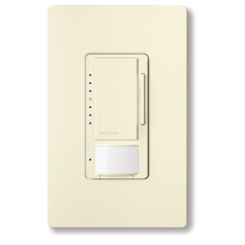 Maestro occupancy LED+ passive infrared occupancy/vacancy sensor that automatically controls the lights in an area, clamshell packaging in light almond