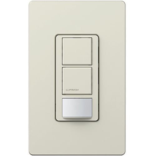 Maestro dual-circuit occupancy sensing switch combines two switches with an in wall, passive infrared partial-on  sensor in light almond