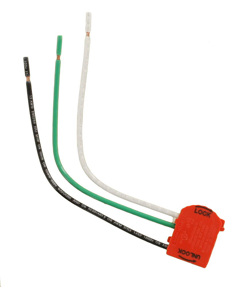 20 Amp 125V MAX 2P 3W Right Angle Wiring Module for Lev Lok Receptacles  6Stranded #12 THHN Wire Leads - RED