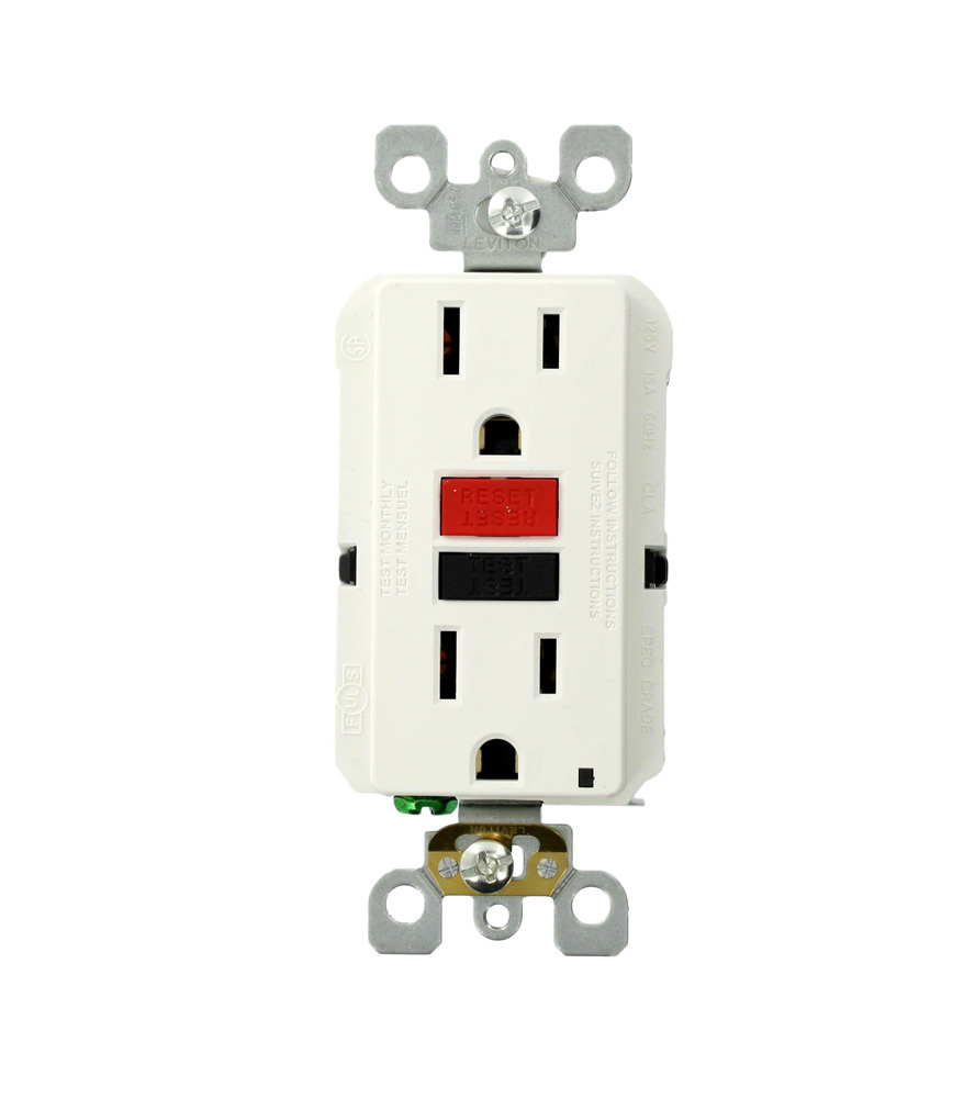 15 Amp, 125 Volt, SmartLock Pro Slim GFCI Receptacle, Black and Red Test and Reset Buttons, Less Wallplate, White