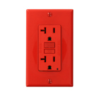 20 Amp 125 Volt Receptacle 20 Amp Feed-Through SmartLock Pro Slim GFCI monochromatic back and side wired wallplate and self grounding clip included - Red