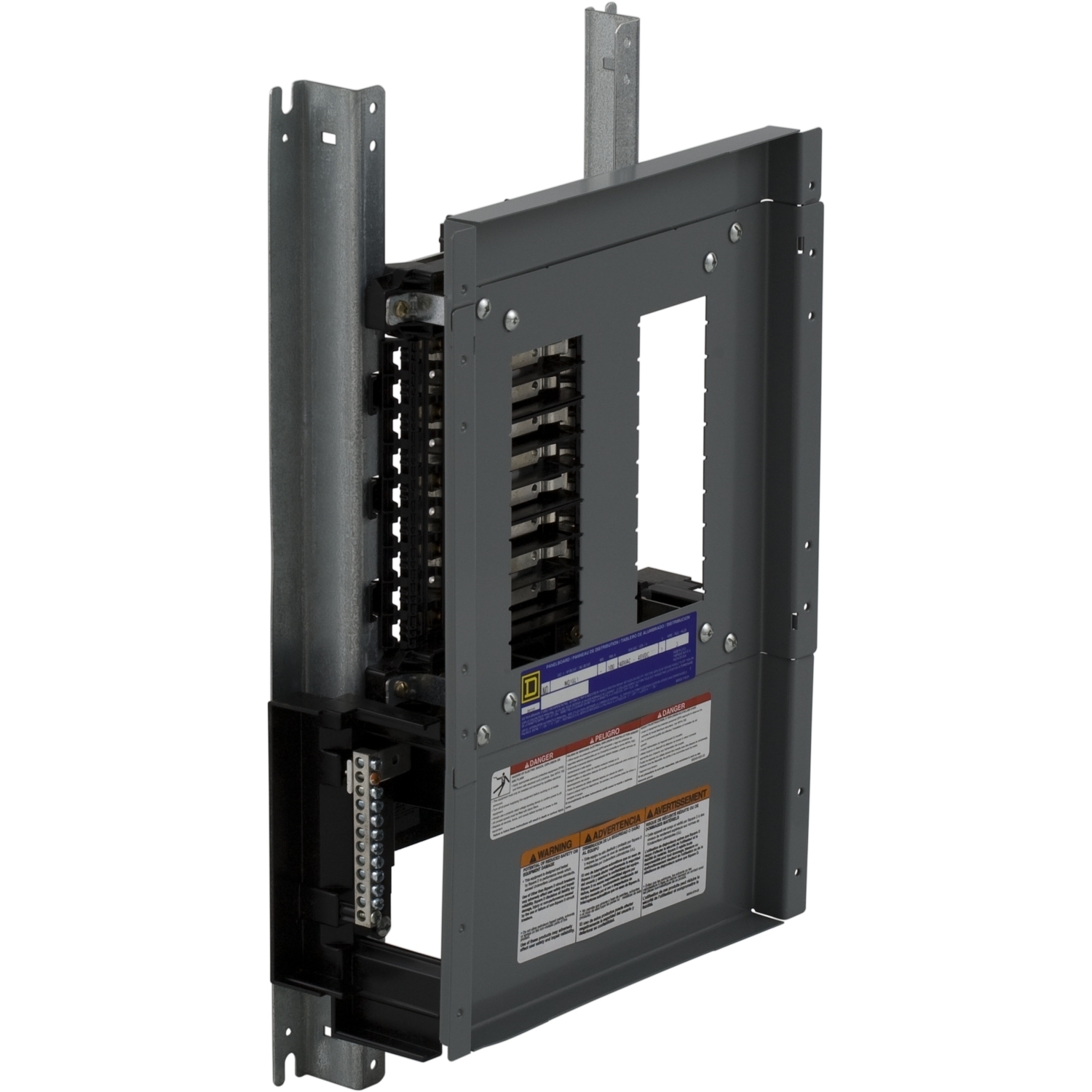 Panelboard interior, NQ, main lugs, 100A, Cu bus, 18 pole spaces, 1 phase, 3 wire, 240VAC, 48VDC, 14in W