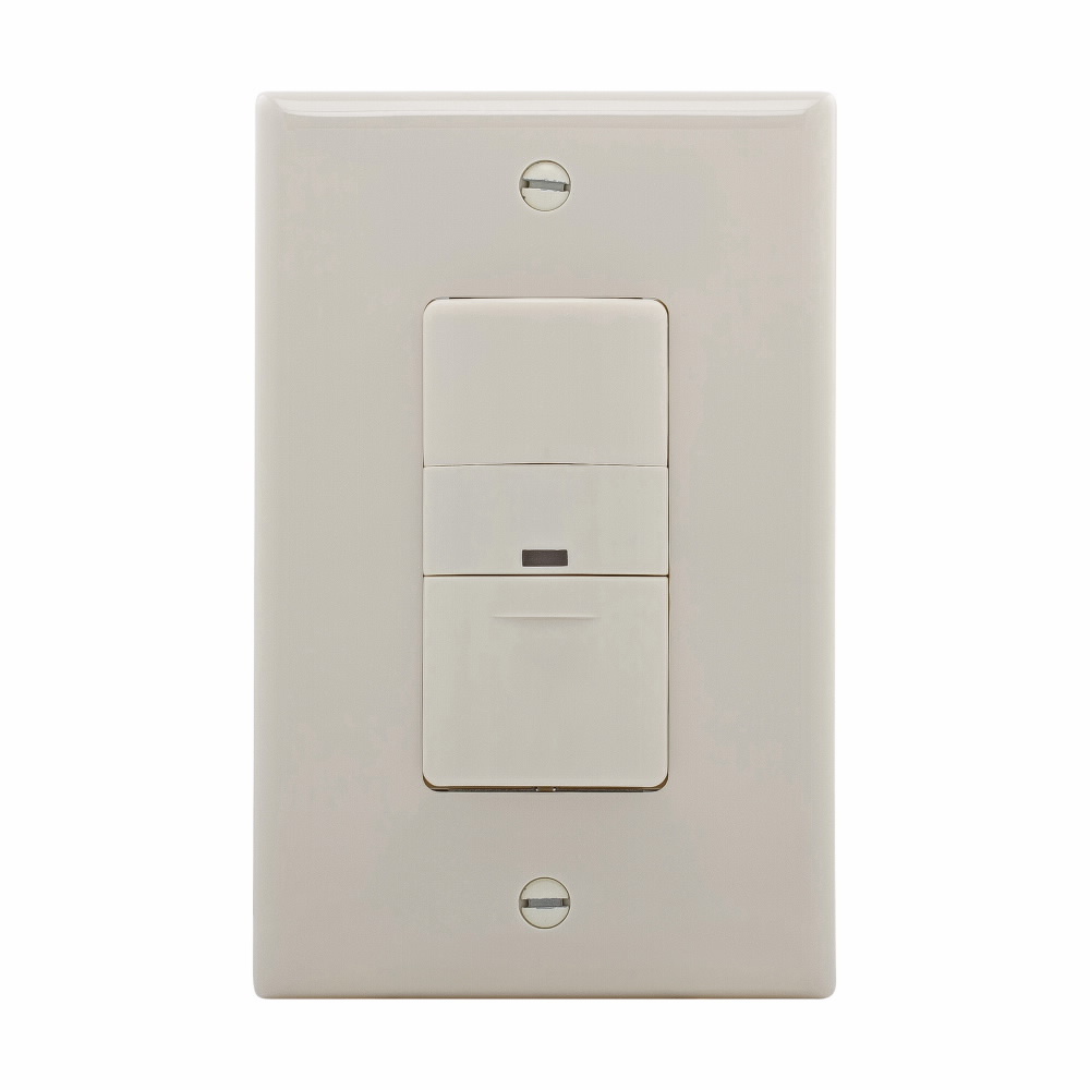 Eaton occupancy sensor switch, No neutral required, Flush, 120V, Wire leads, Maintained closure, Light almond, Incand, MLV, ELV, Flrsnt, CFL, LED, halo, 1-pole, 3-way, 1-phase, 450 sq ft, Occupancy, 600W 722219