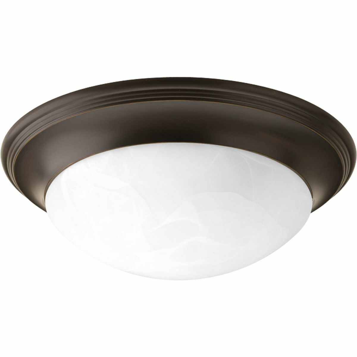 Two-light 14 inch close-to-ceiling fixture with etched alabaster style glass bowl and Antique Bronze finish. Twist on glass for easy relamping. This fixture is perfect for bedrooms, closets, pantries, hallways and many other areas of the home. The simple styling coordinates with many different looks throughout the home.