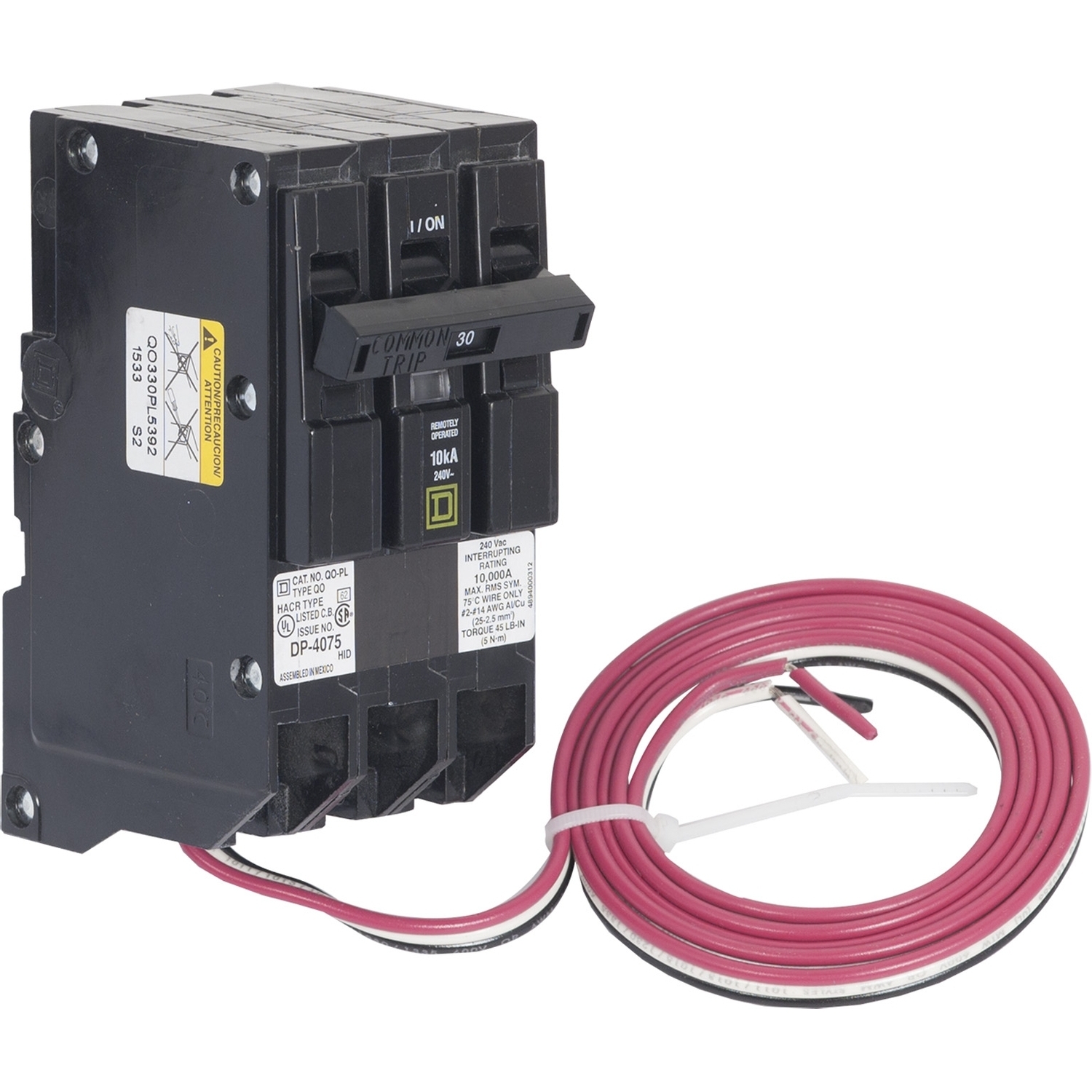 Mini circuit breaker, QO, 30A, 3 pole, 240VAC, 10kA, plug in, Powerlink, 48in leads
