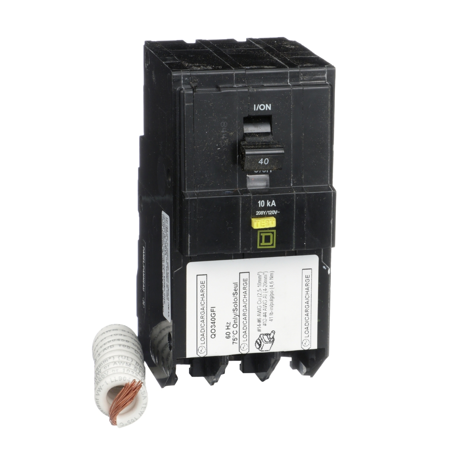 Mini circuit breaker, QO, 40A, 3 pole, 208Y/120VAC, 10kA, plug in, 6mA grd fault A, pigtail [TAA]