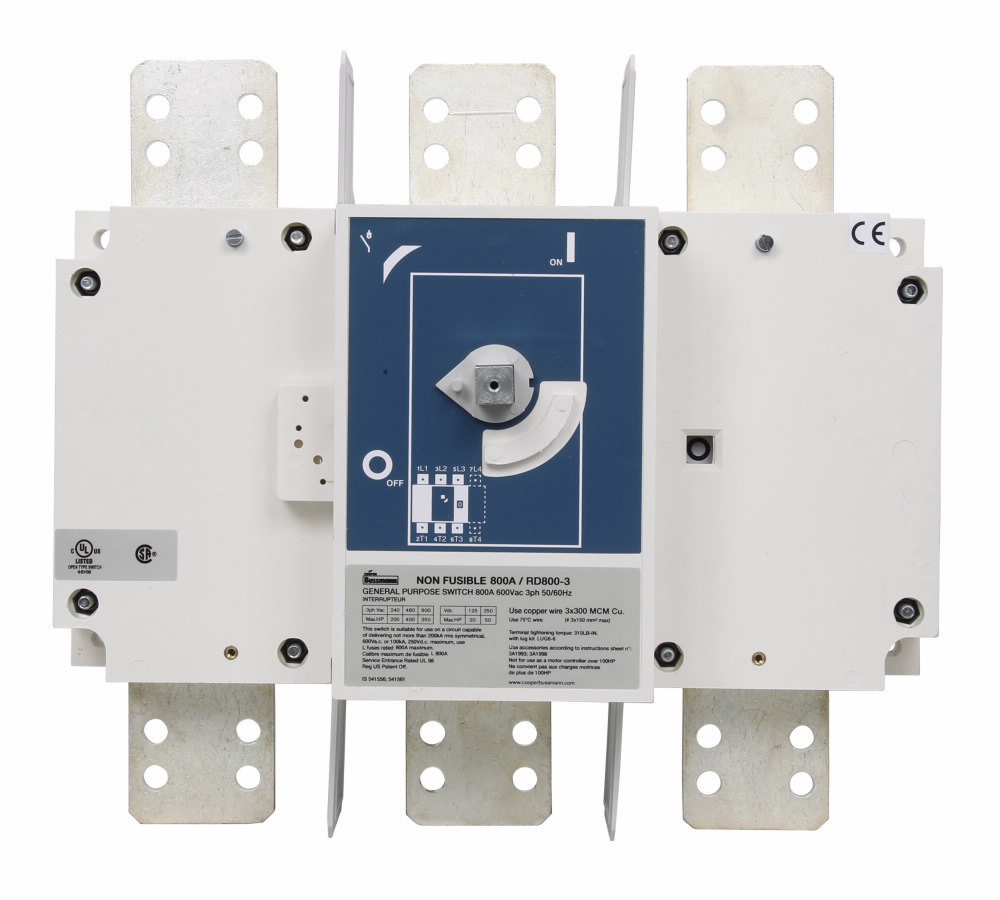 Eaton Bussmann series RD non-fused rotary disconnect switch, Standard switch, Front handle operation, 600V, 1200A, Non-fused disconnect switch - RD1200-3