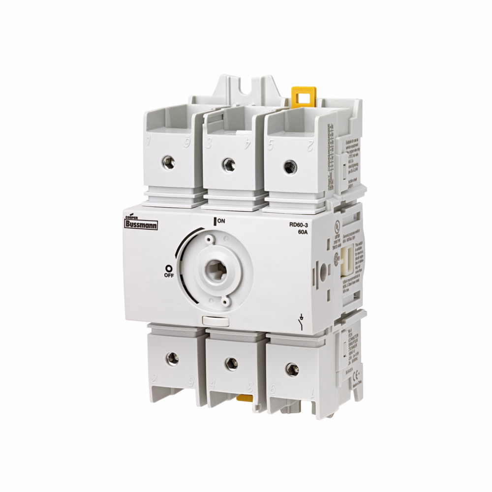 Eaton Bussmann series RD non-fused rotary disconnect switch, Compact switch, Front/side handle operation, 600V, 60A, Non-fused disconnect switch