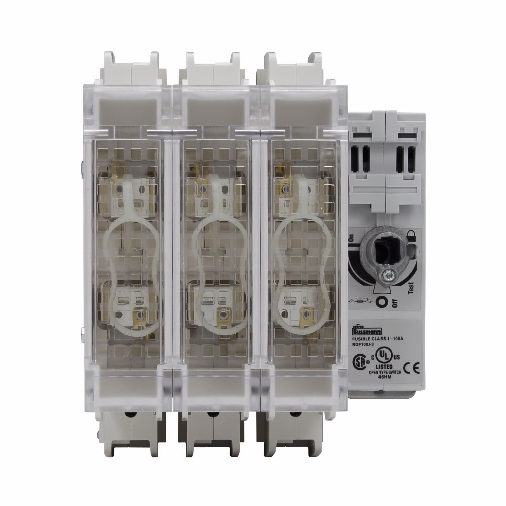 Eaton Bussmann series RDF fused rotary disconnect switch, Standard switch, Front/side handle operation, Flange, 600 Vac, 250 Vdc, 100A, Fused disconnect switch - RDF100J-4