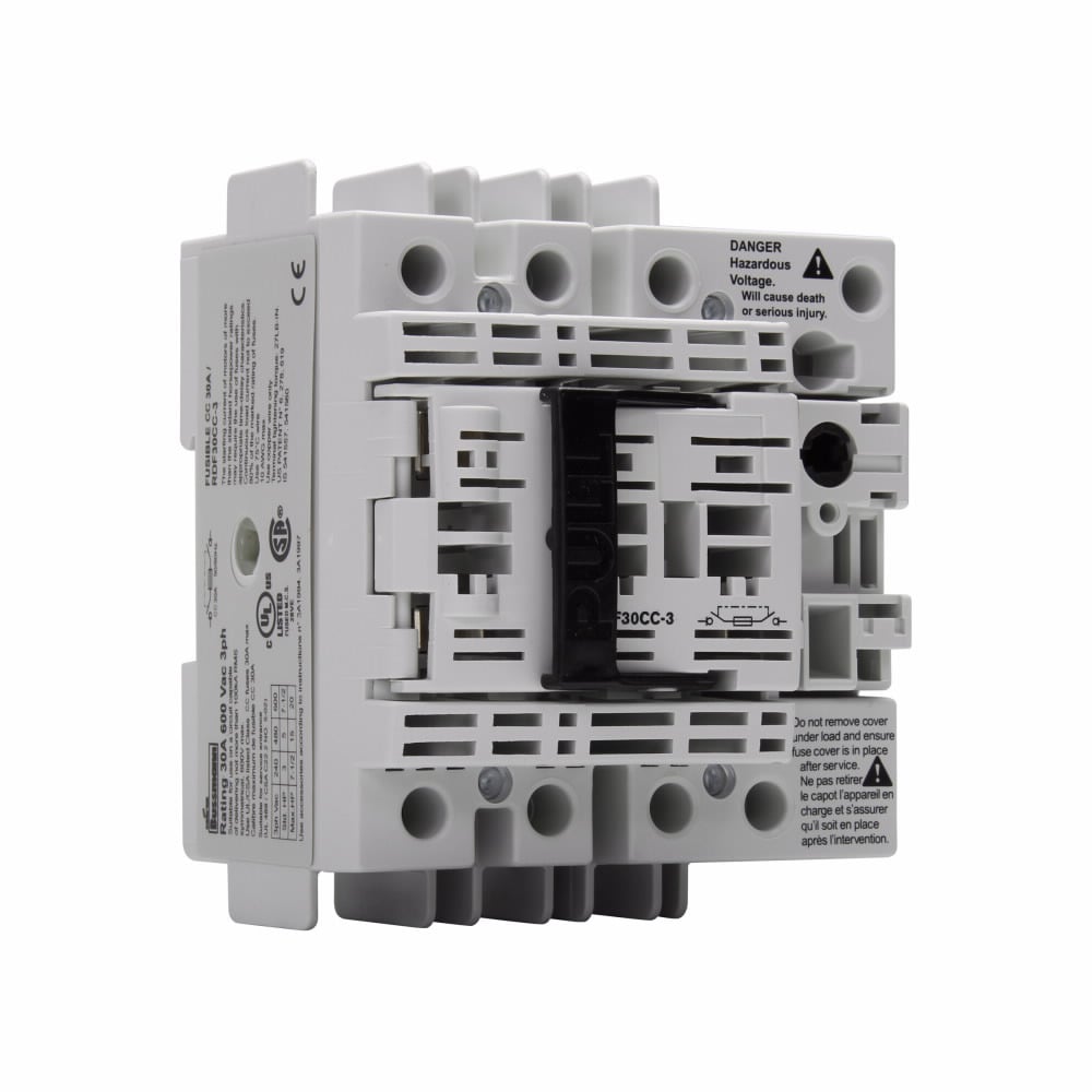 Eaton Bussmann series RDF fused rotary disconnect switch, Compact switch, Front handle operation, Fuse class CC, 600V, 30A, Fused disconnect switch - RDF30CC-3