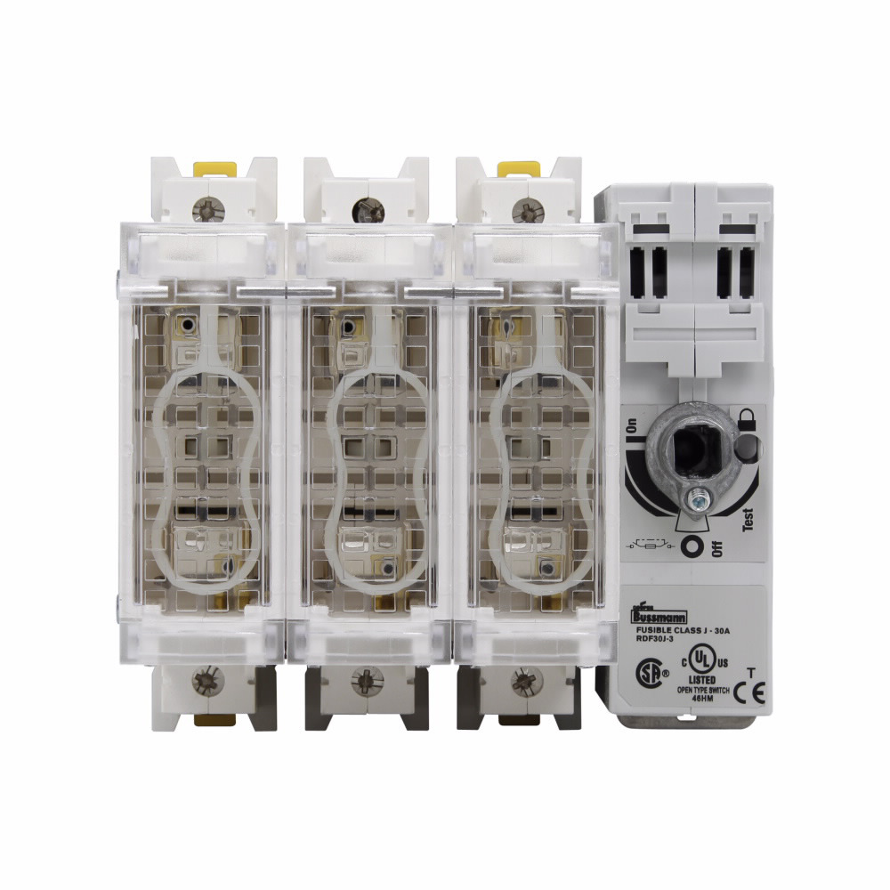 Eaton Bussmann series RDF fused rotary disconnect switch, Standard switch, Front/side handle operation, Flange, 600 Vac, 250 Vdc, 30A, Fused disconnect switch - RDF30J-4