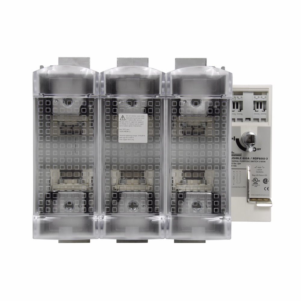 Eaton Bussmann series RDF fused rotary disconnect switch, Standard switch, Front handle operation, 600 Vac, 600 Vdc, 600A, Fused disconnect switch - RDF600J-3