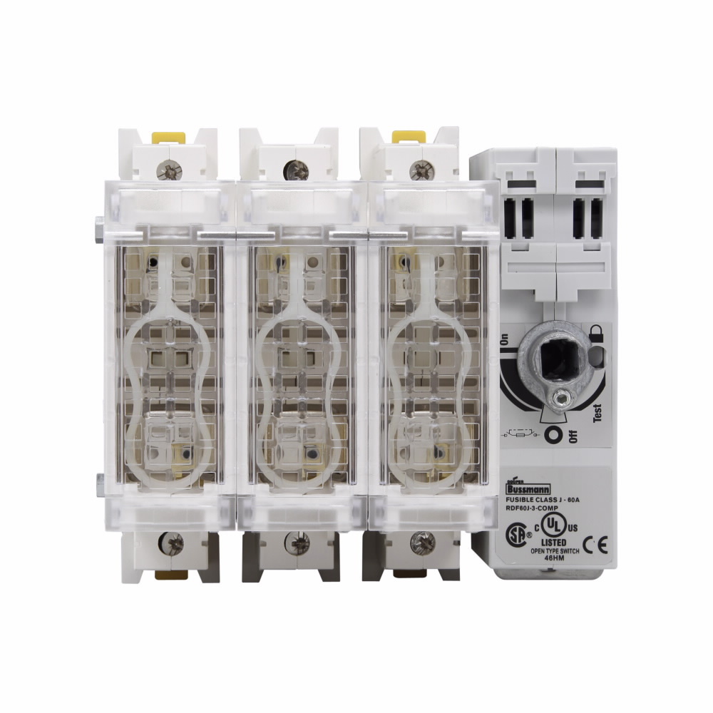 Eaton Bussmann series RDF fused rotary disconnect switch, Compact switch, Front/side handle operation, Flange, 600 Vac, 250 Vdc, 60A, Fused disconnect switch - RDF60J-3-COMP