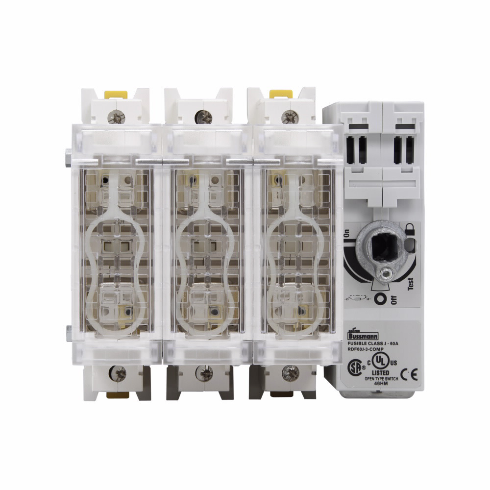 Eaton Bussmann series RDF fused rotary disconnect switch, Compact switch, Front/side handle operation, Flange, 600 Vac, 250 Vdc, 60A, Fused disconnect switch - RDF60J-4-COMP