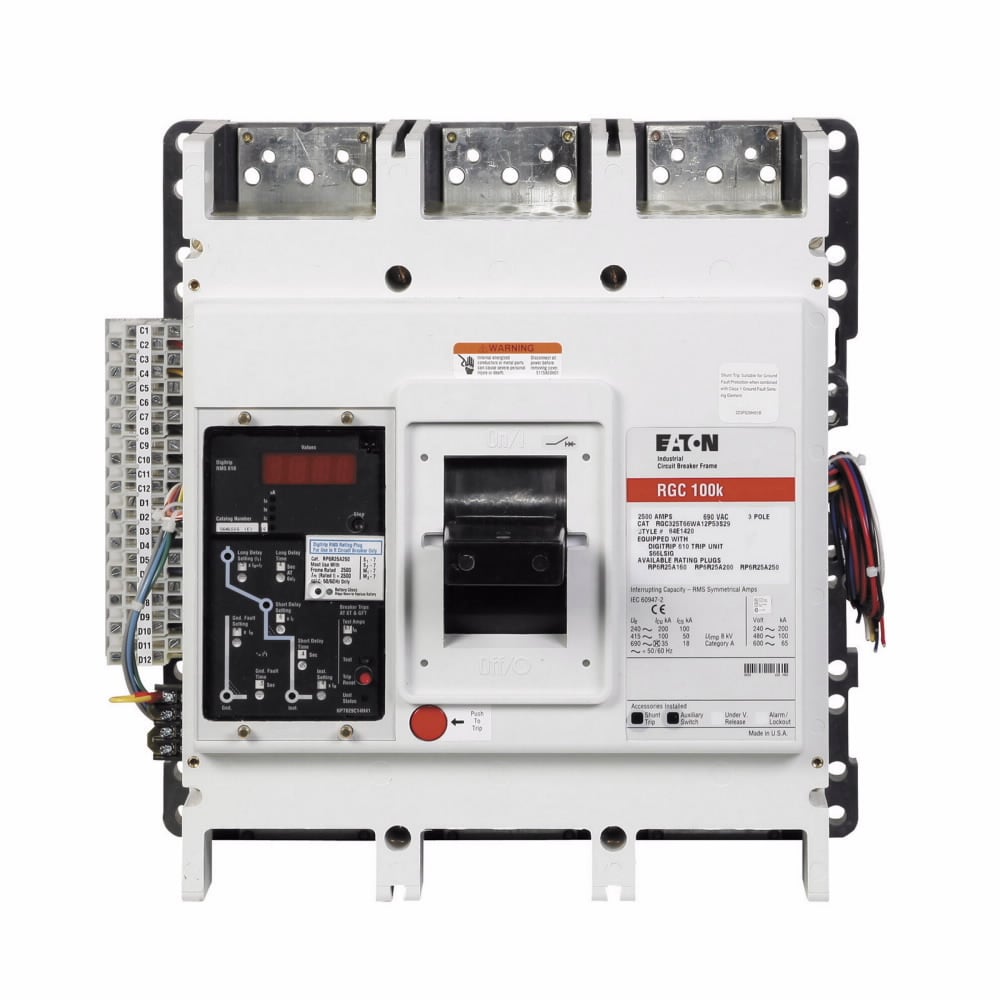 Eaton Series G electronic molded case circuit breaker, RG-frame, RG, Digitrip 310 RMS, Electronic ALSIG with maint. mode trip, Three-pole, 1600A, 600 Vac, 200 kAIC at 240 Vac, 100 kAIC at 480 Vac, Line/load, Imperial, 50/60 Hz, 80% rated