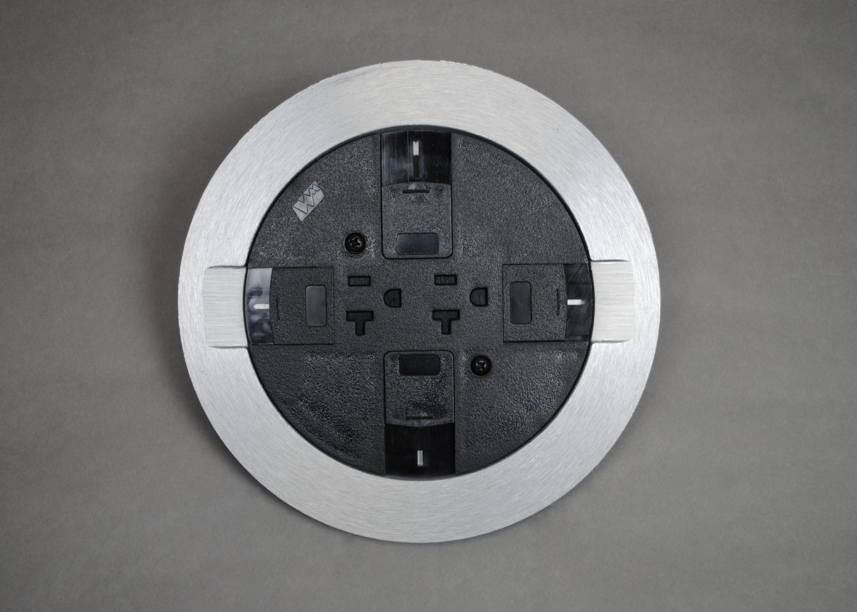 Poke-Through Assembled Unit, Multi-Service, Series: RC Series, 3 in, 1/2 to 3/4 in Knockout, 2 Gangs, 24.5 cu-in, Flush Device Type, 16-1/2 in Length, 7 in Width, 7 in Cover, Aluminum Cover, Steel, Brass