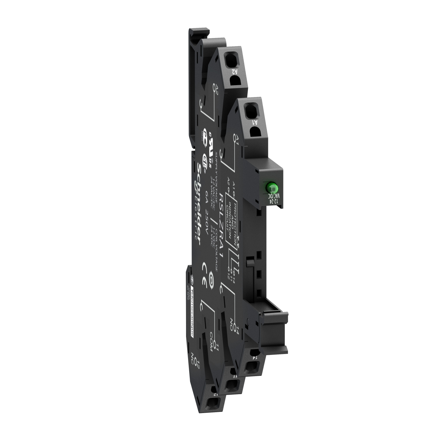 socket equipped with LED and protection circuit, Harmony Electromechanical Relays, for RSL1 relays, spring terminals, 12 to 24V AC DC