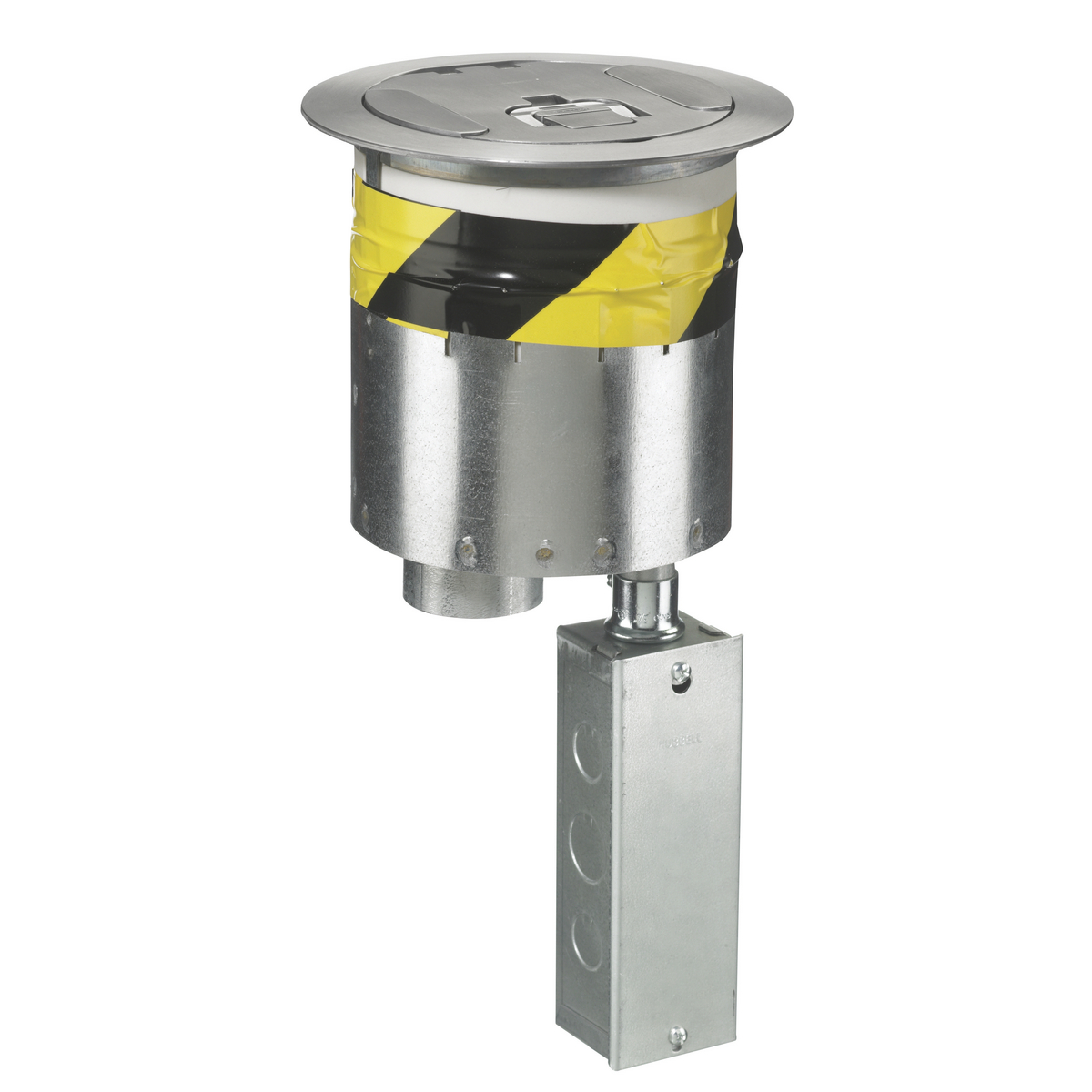 Hubbell Wiring Device Kellems, In-Floor Delivery Systems, Fire RatedPoke Throughs, SystemOne, 6" Series, 4) 20A 125V Receptacles, 1) ExtronMAAP, 1) Decorator Opening, 2) Keystone Openings, Aluminum