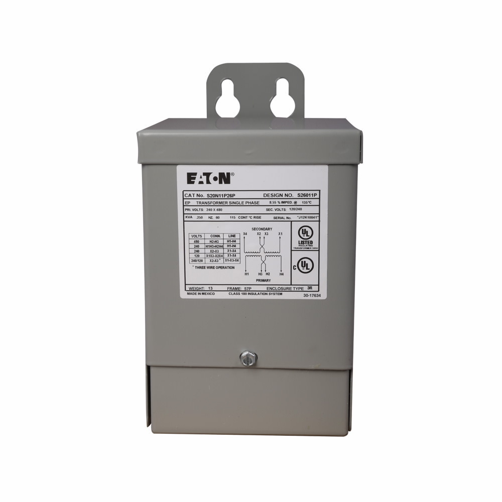 Eaton General purpose encapsulated transformer, EP, aluminum, NEMA 3R, 57P, 60 Hz, single-phase, 277 V, 120/240 V, NONE, 115 C rise, 0.25 KVA, indoor-outdoor, 524A